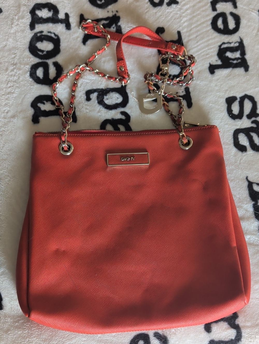 DKNY Orange Chain Shoulder Bag
